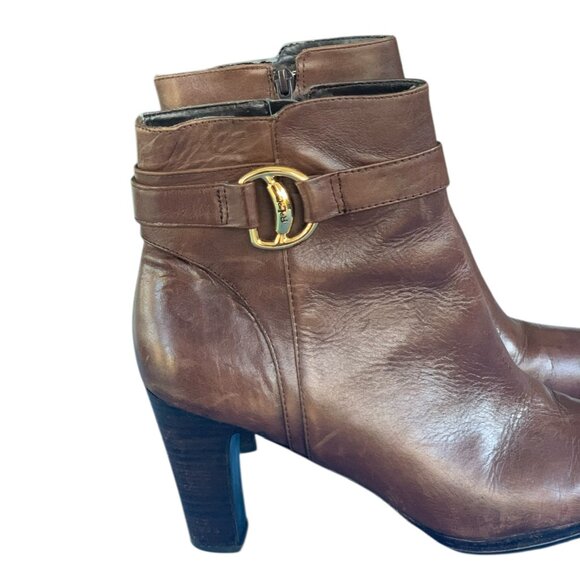 Lauren Ralph Lauren Mandy Women's Ankle Leather Boots- Stacked Heel Bootie SZ 9B - Picture 9 of 16